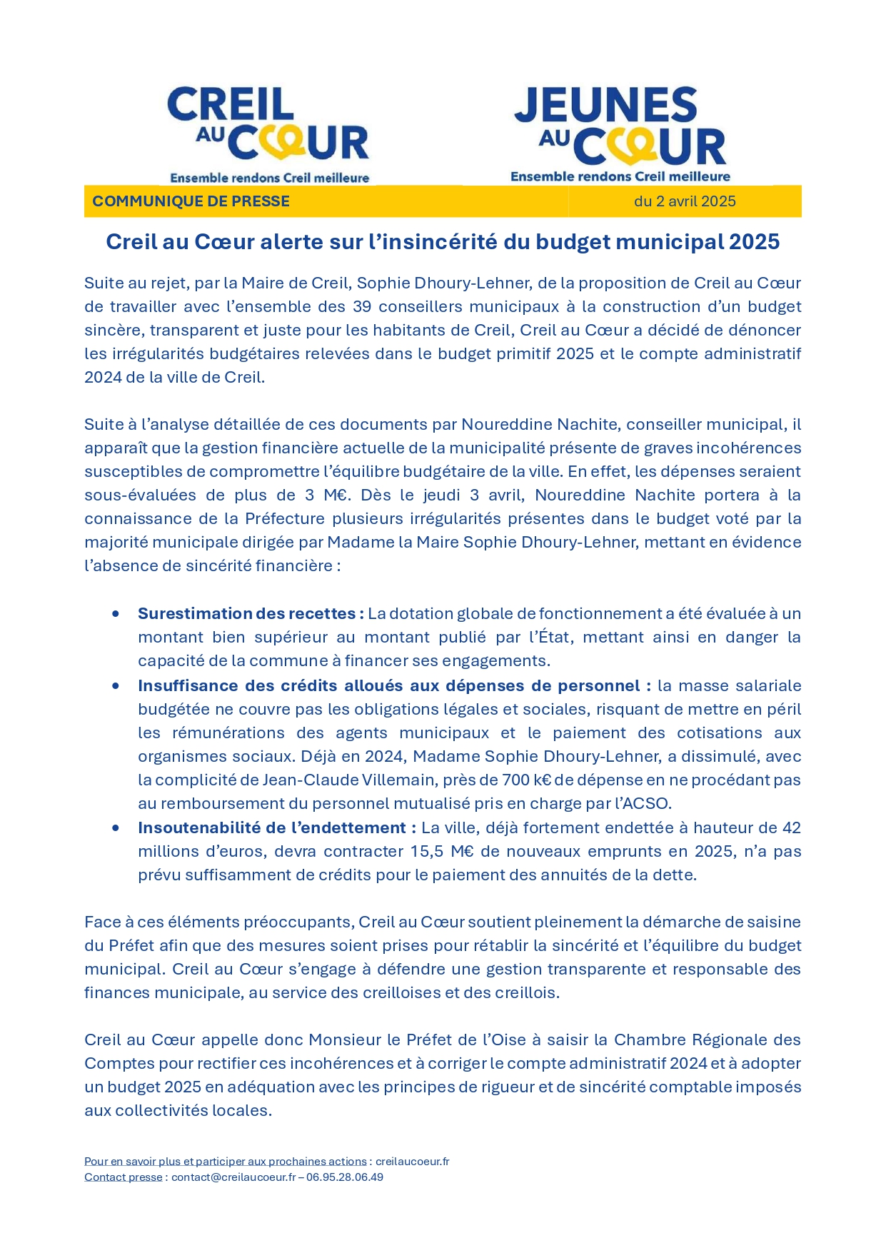 Creil au coeur : alerte budget Creil Sophie Dhoury-Lehner