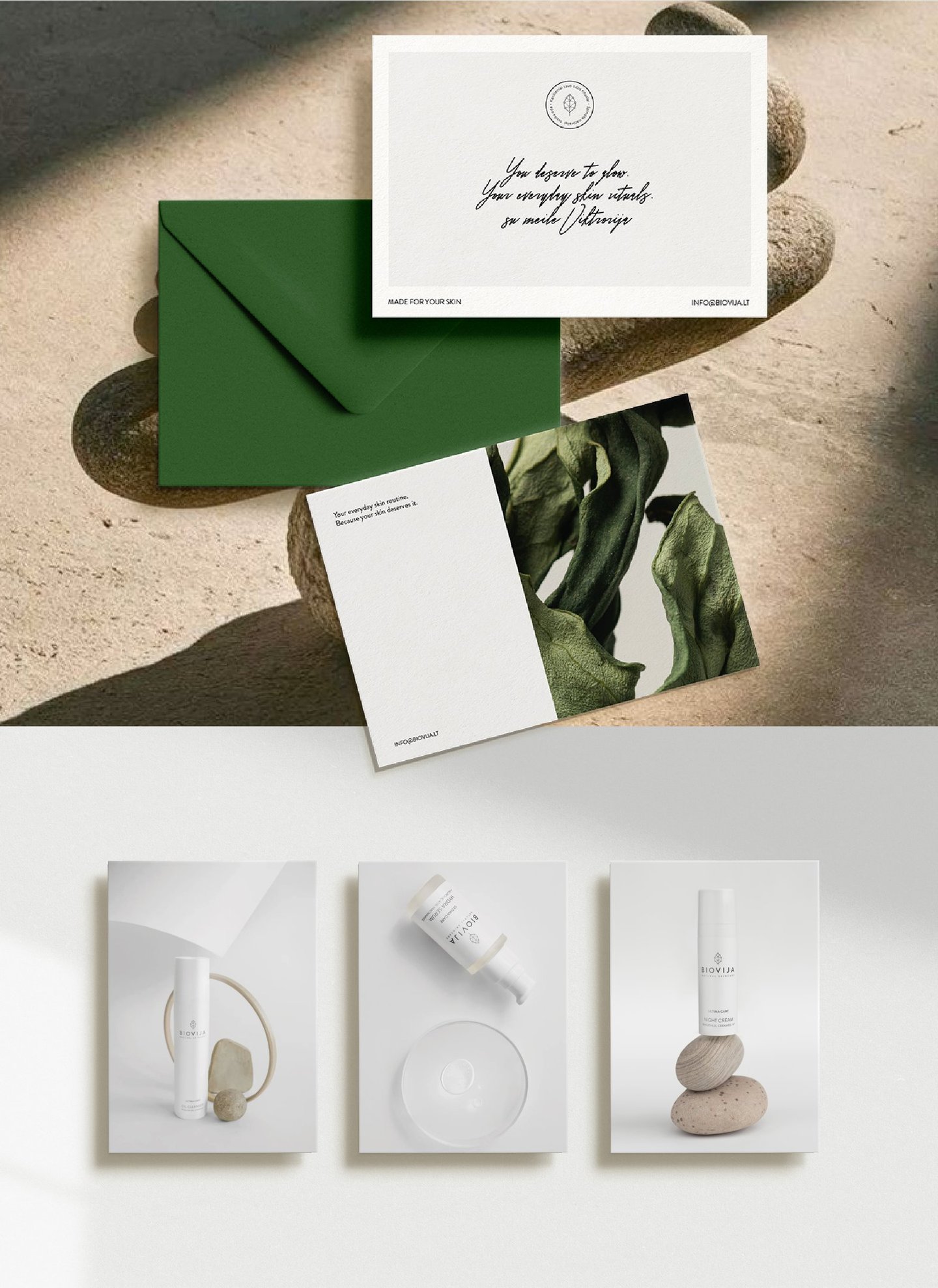 Biovija kosmetikos prekės ženklo firminės medžiagos dizainas