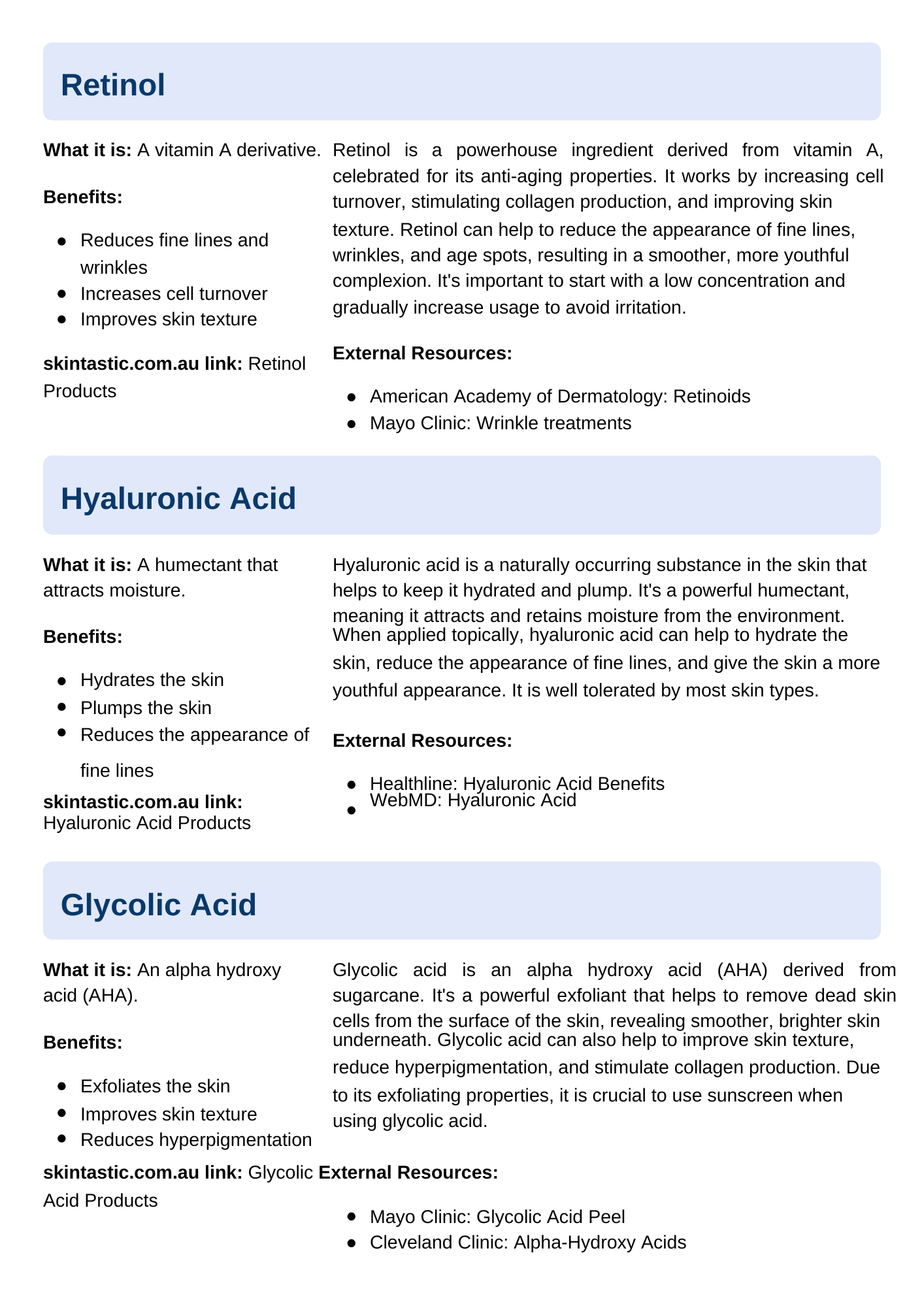 Skintastic Ingredient encyclopedia Hyaluronic Acid, 30% Glycolic Acid Peel