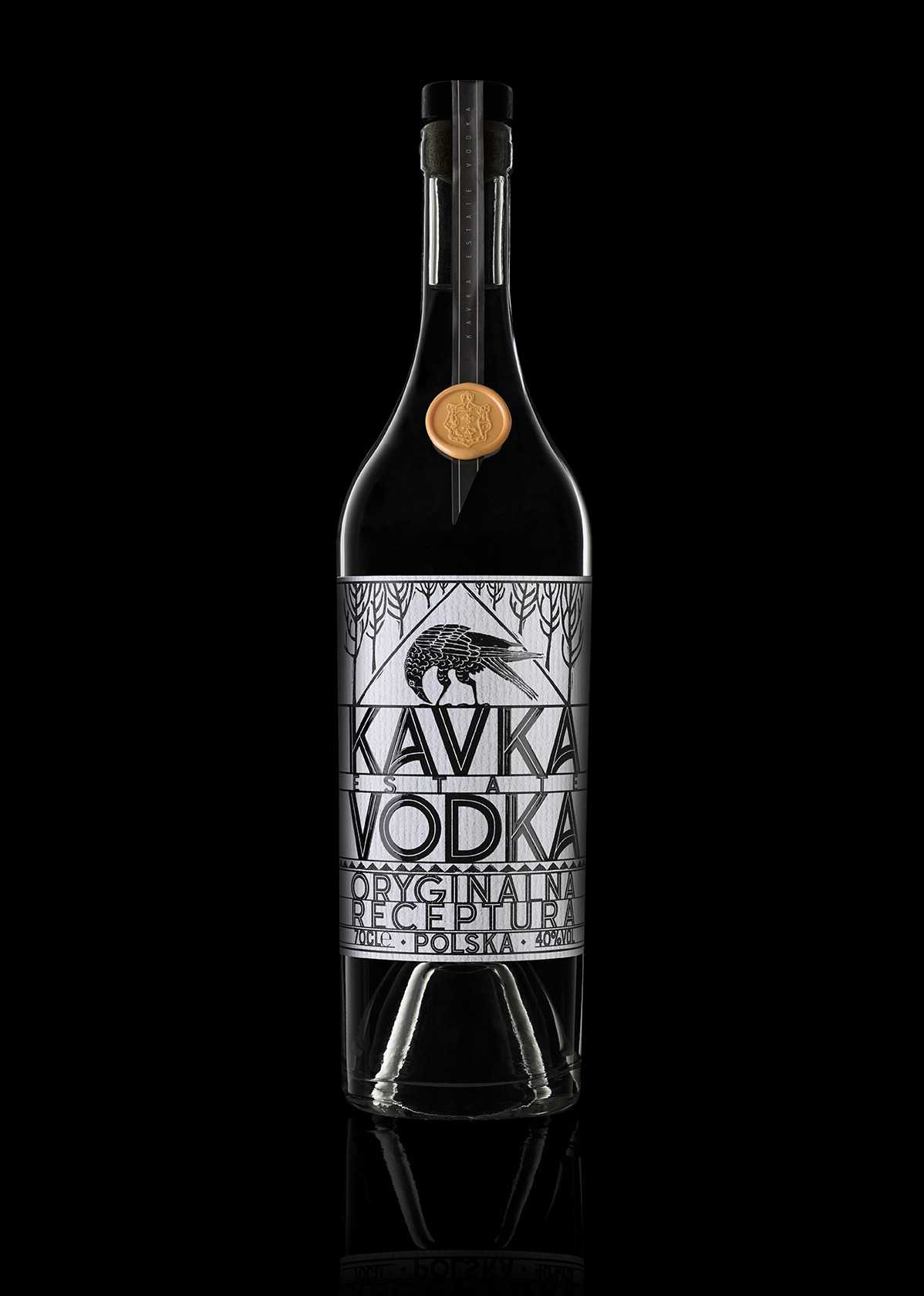 Bottle of Kavka Vodka on a black background