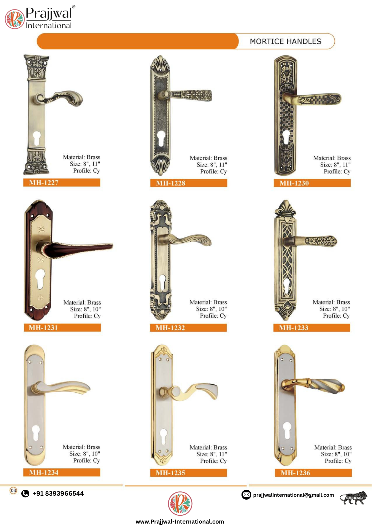 Brass super handles manufactured by Prajjwal International