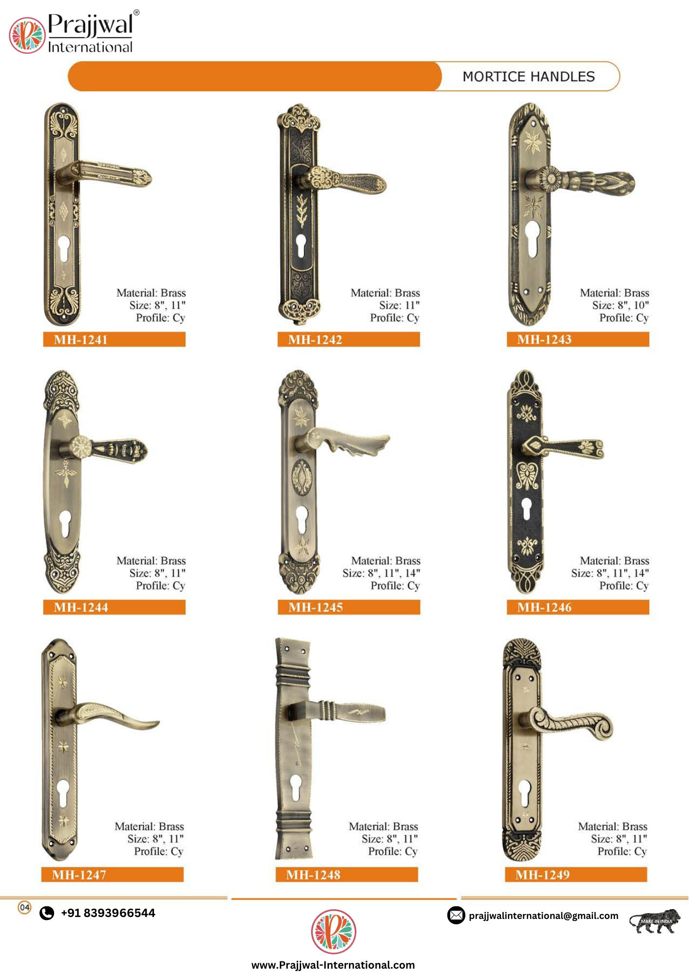 Brass door handles manufactured by Prajjwal International