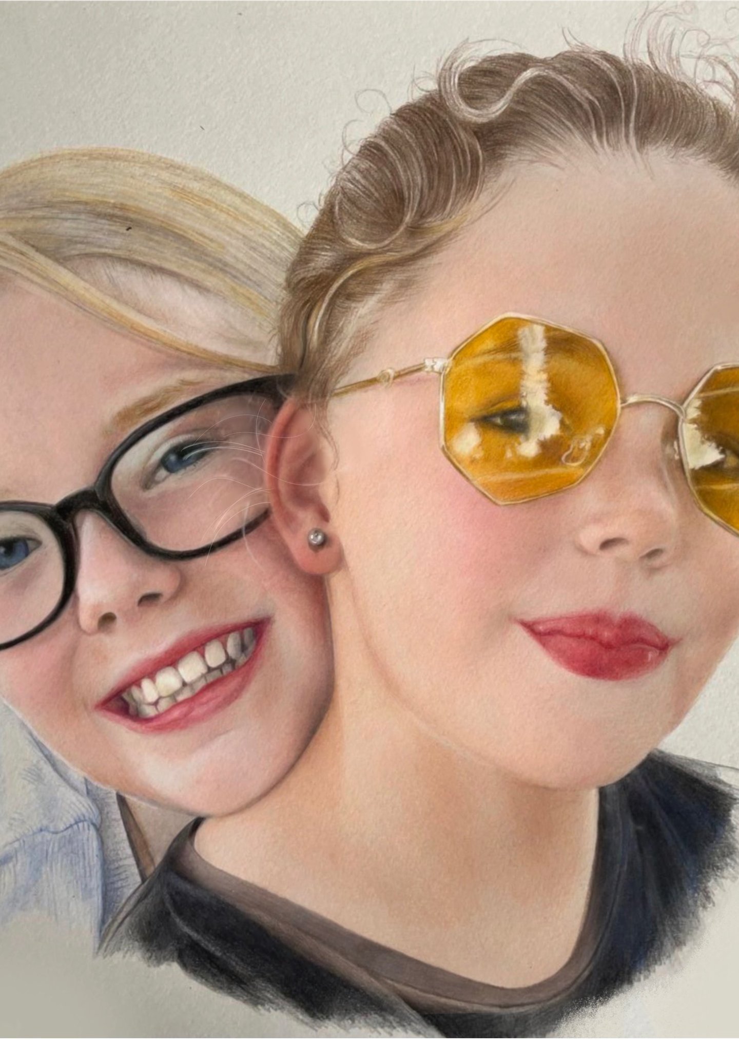 People portrait, sisters art, pencil drawing, beautiful girls