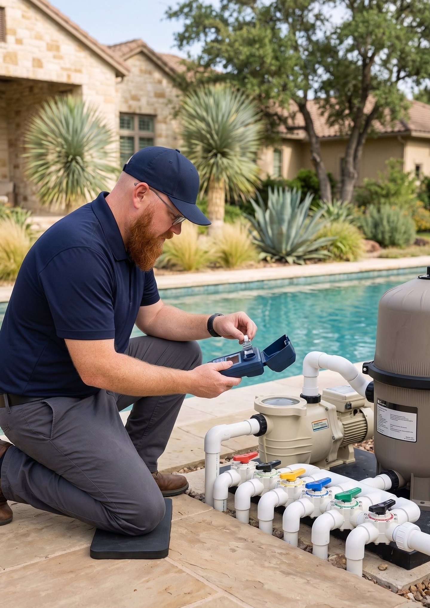 True Flow pool pro checking pool equipment for pool opening and closing service in Round Rock TX
