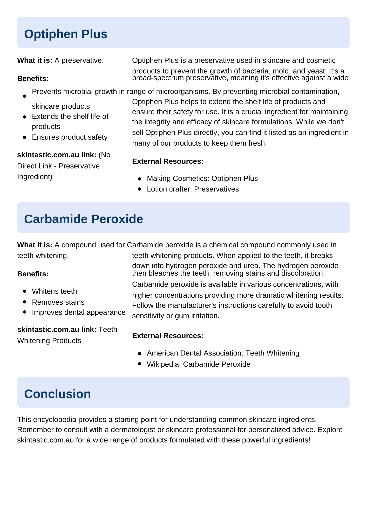 Skintastic Ingredient encyclopedia 44% Carbamide Peroxide Teeth Whitening Kit