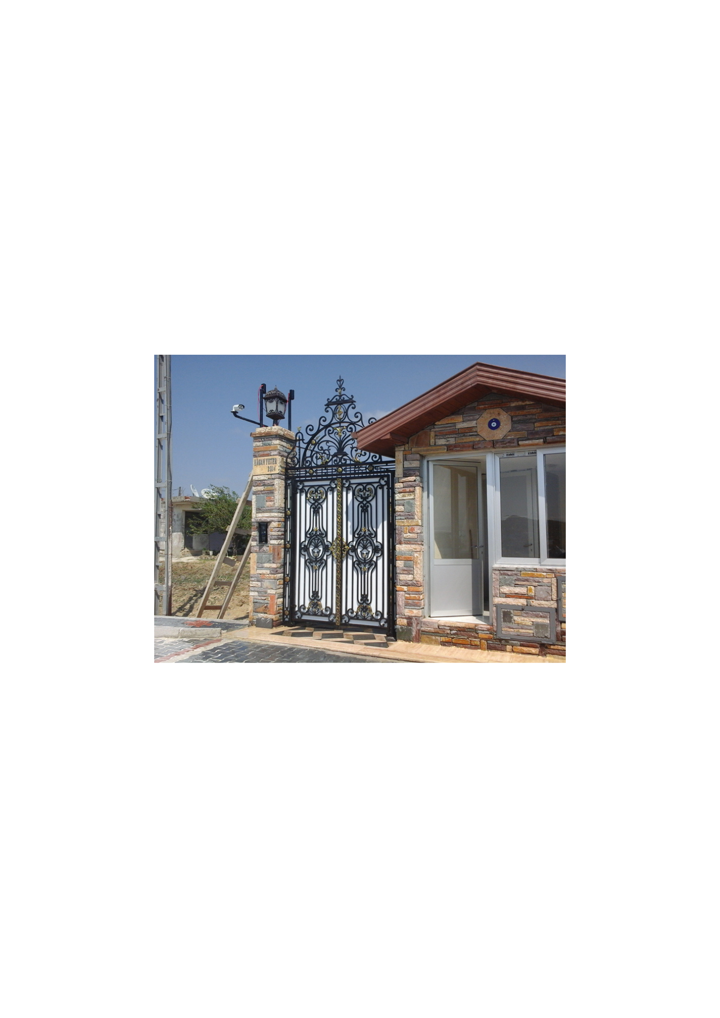 Portail en fer forgé noir et or