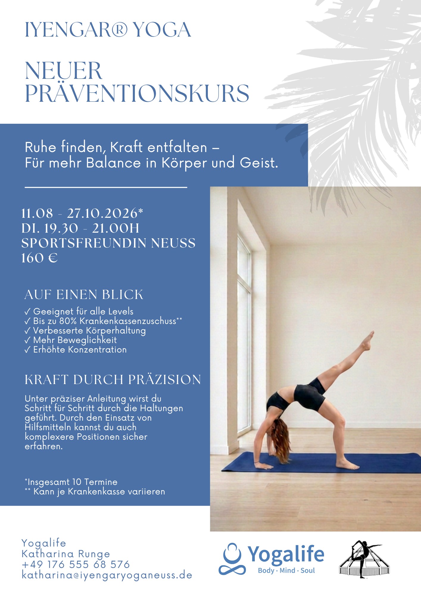 Yoga Präventionskurs Neuss August 2026