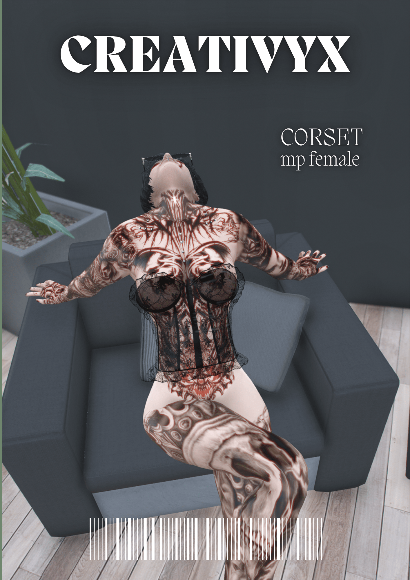 Sensual top for female mp in fivem, black color woman posing tattooed