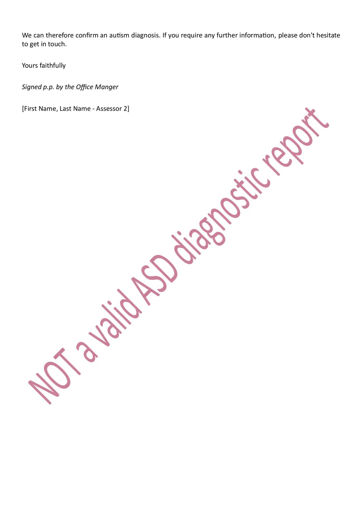 Redacted example of an illegitimate autism diagnostic report in Scotland - page 2 of 2.