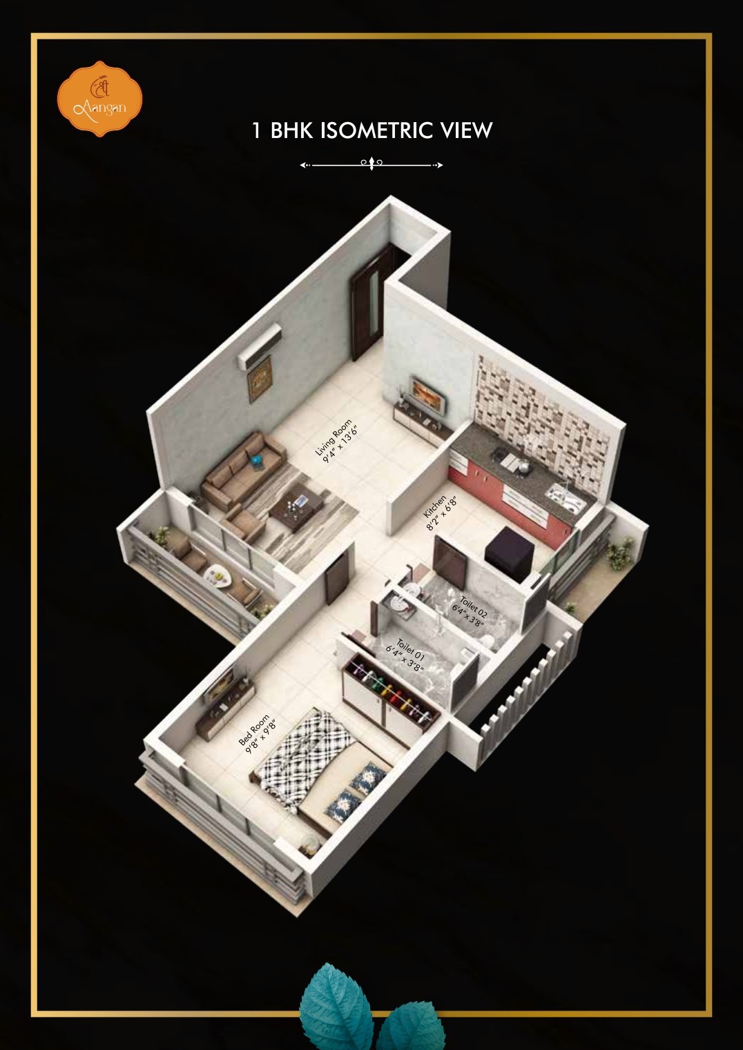 1 BHK flat with balcony in Shree Aangan near Godrej City, Panvel