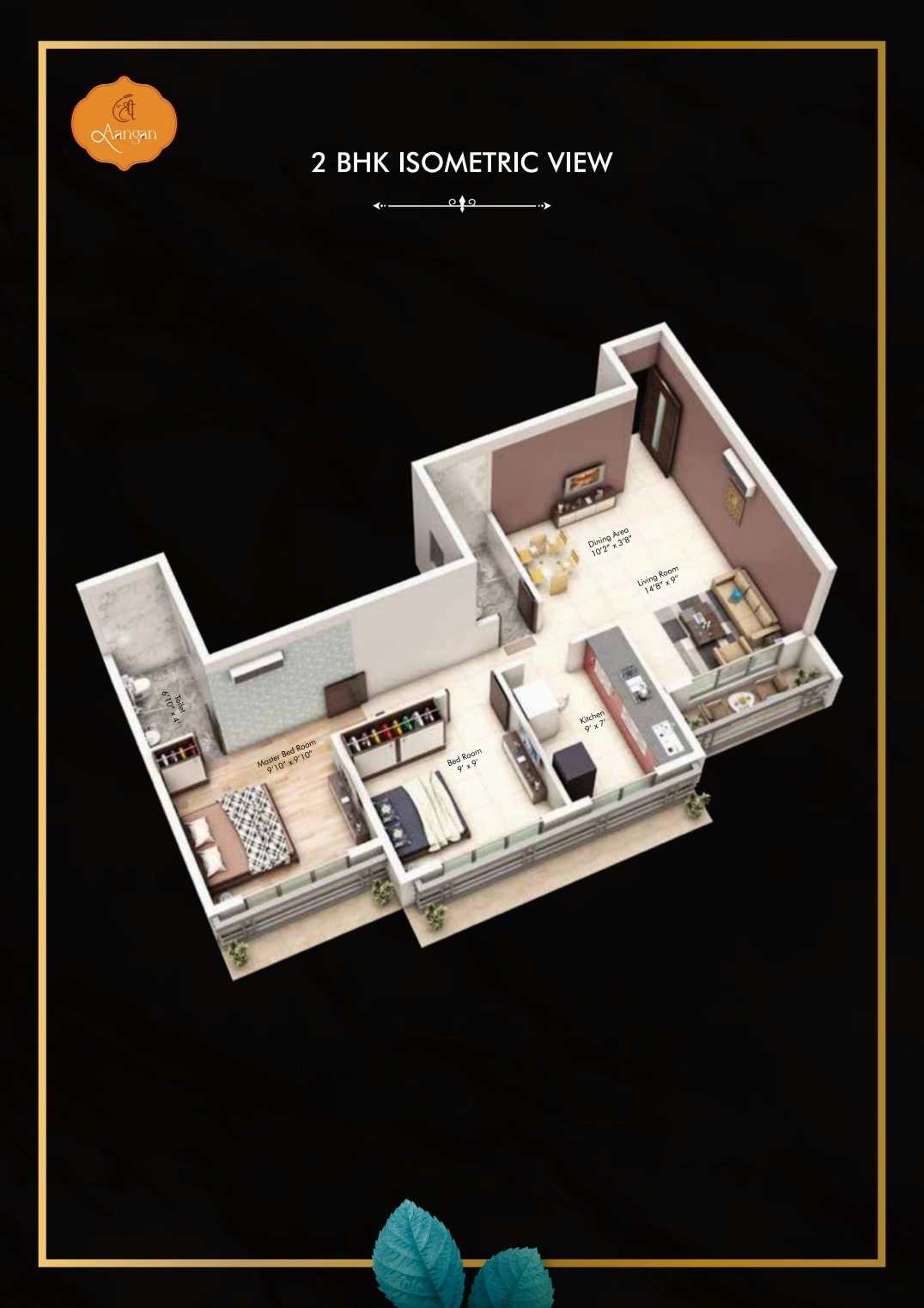 2 BHK flat floor plan at Shree Aangan Panvel near Hiranandani Fortune City