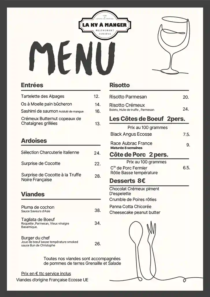 Menu hiver-La KV à manger-Samoëns