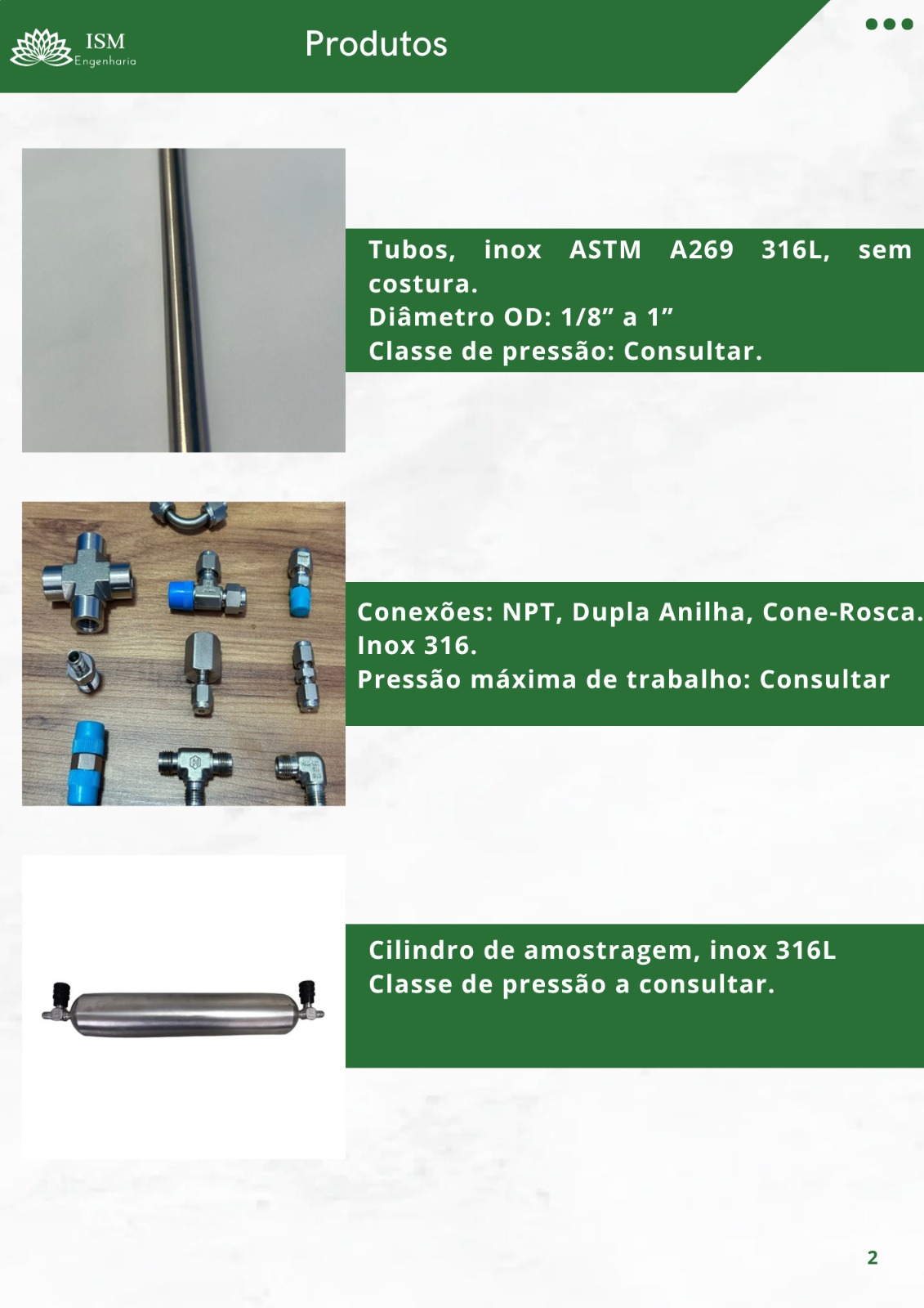 Tubo inox 316L, conexões NPT de dupla anilha e cilindro de amostragem industrial em aço inoxidável.