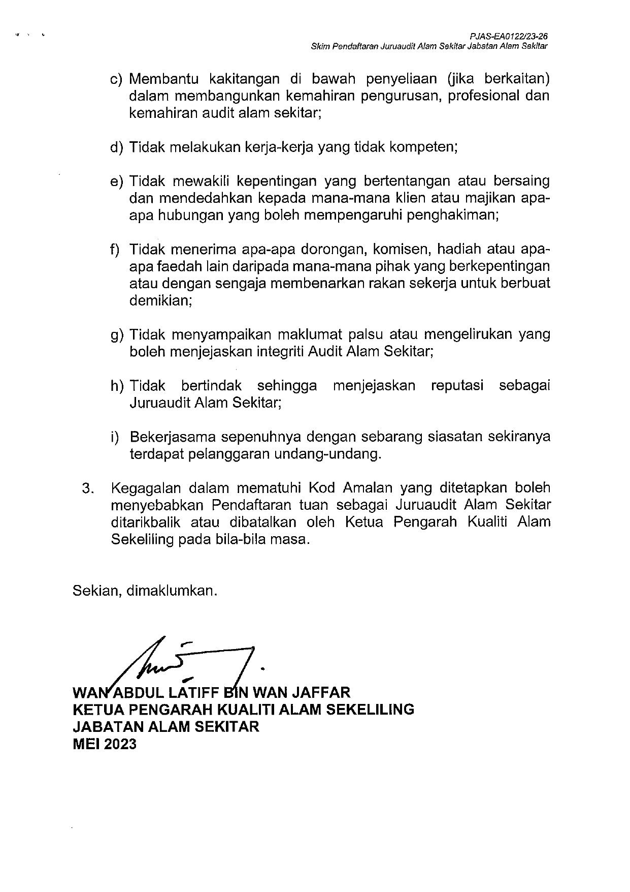 Auditor Certificate
