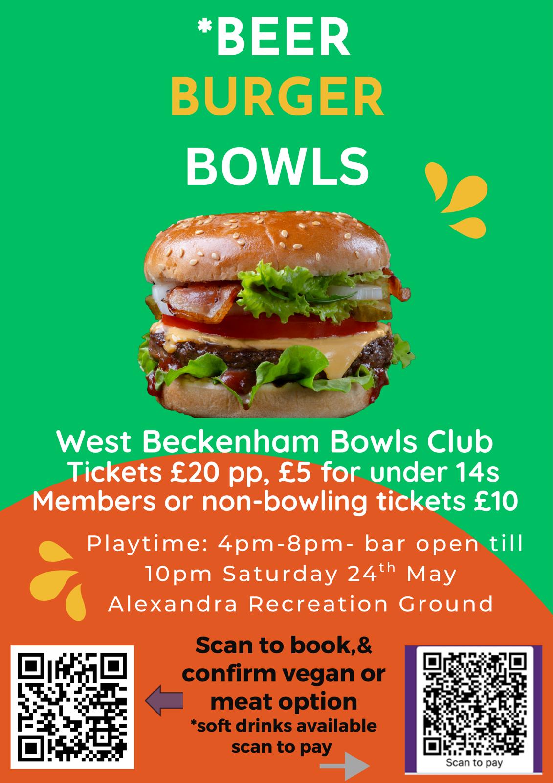 Beer Burger Bowls Night 24th May 2025 Alexandra Recreation Ground and Lawn Bowls