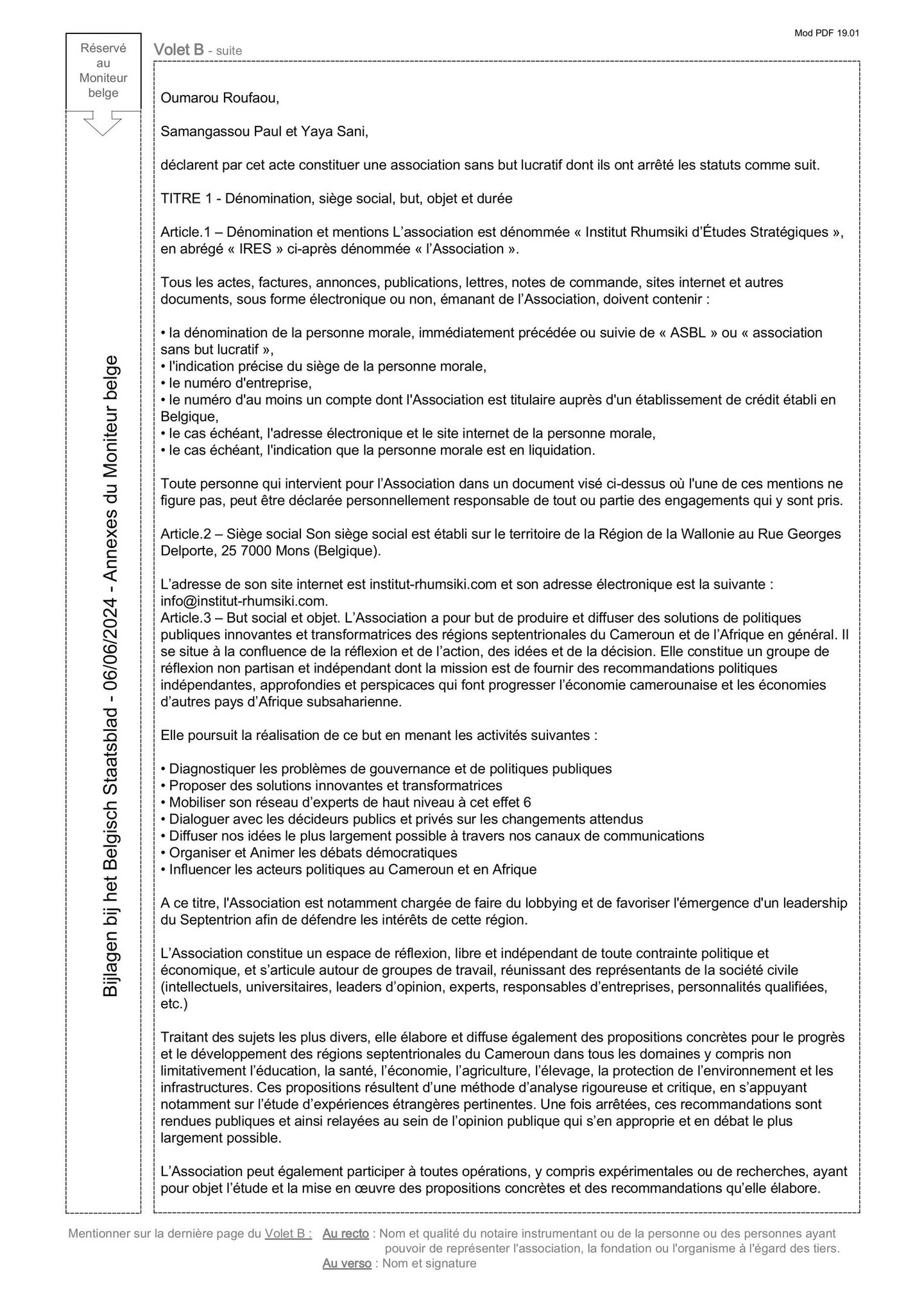 Statuts de l'Institut Rhumsiki des Etudes Stratégiques (IRES)