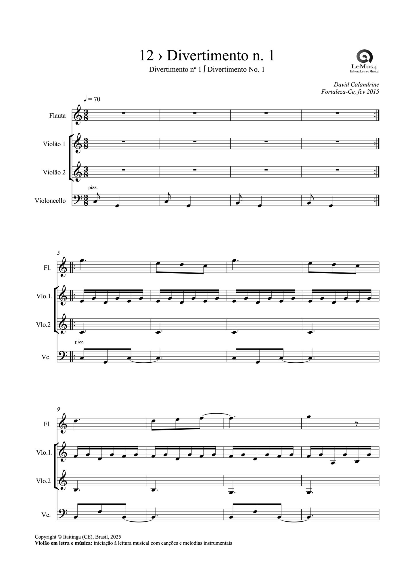 Imagem: parte completa de "Divertimento n. 1" do livro "violão em letra e música".