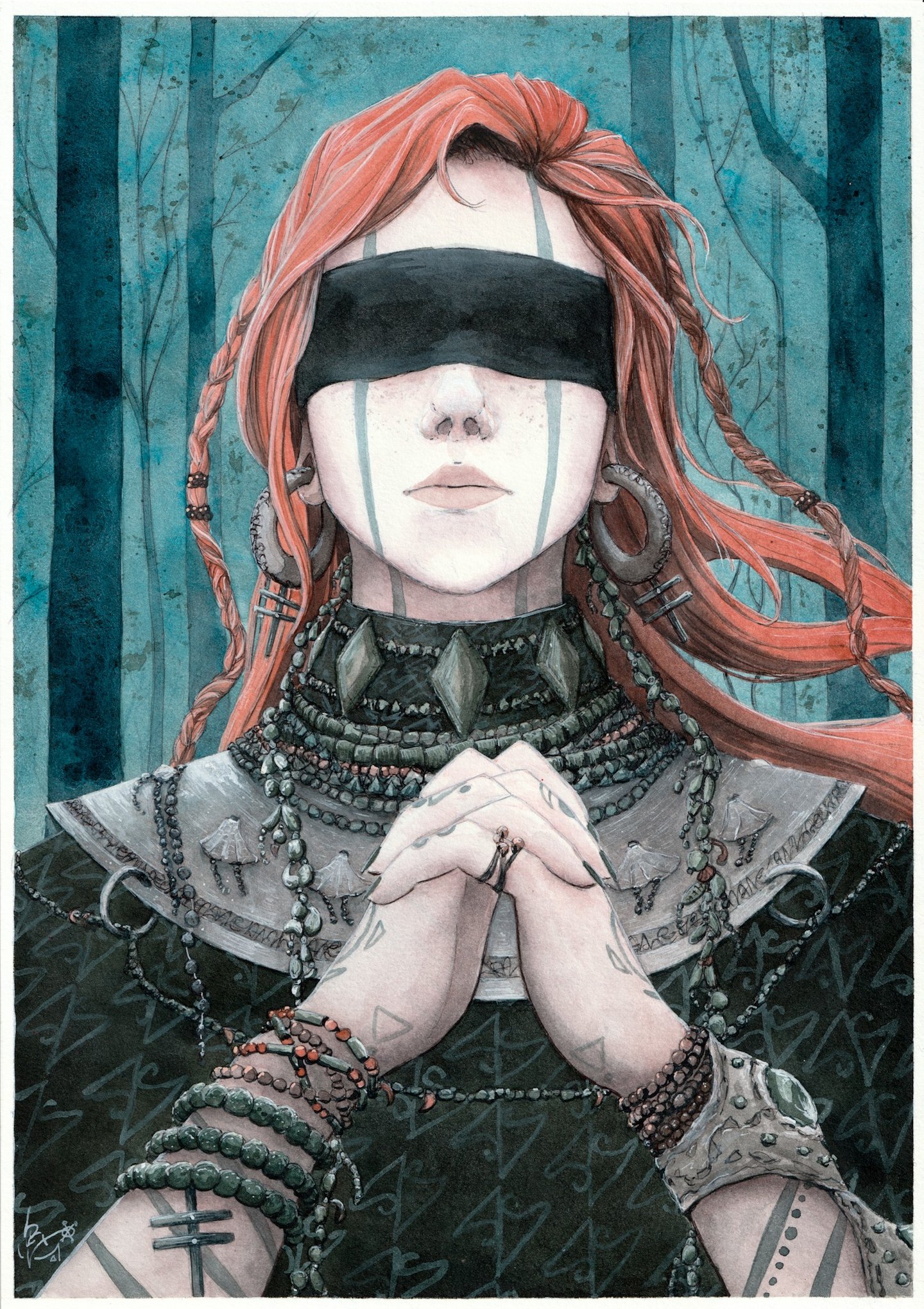 Portrait de personnage fantasy à l'encre