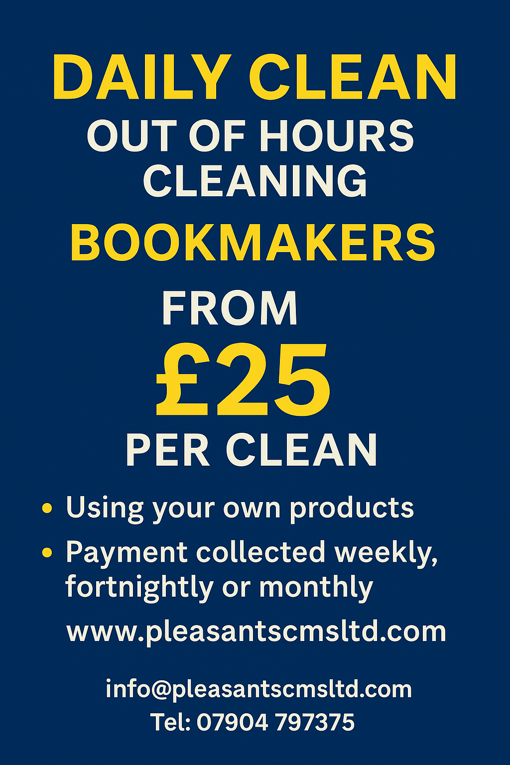 a poster advertising a bookmakers cleaning service