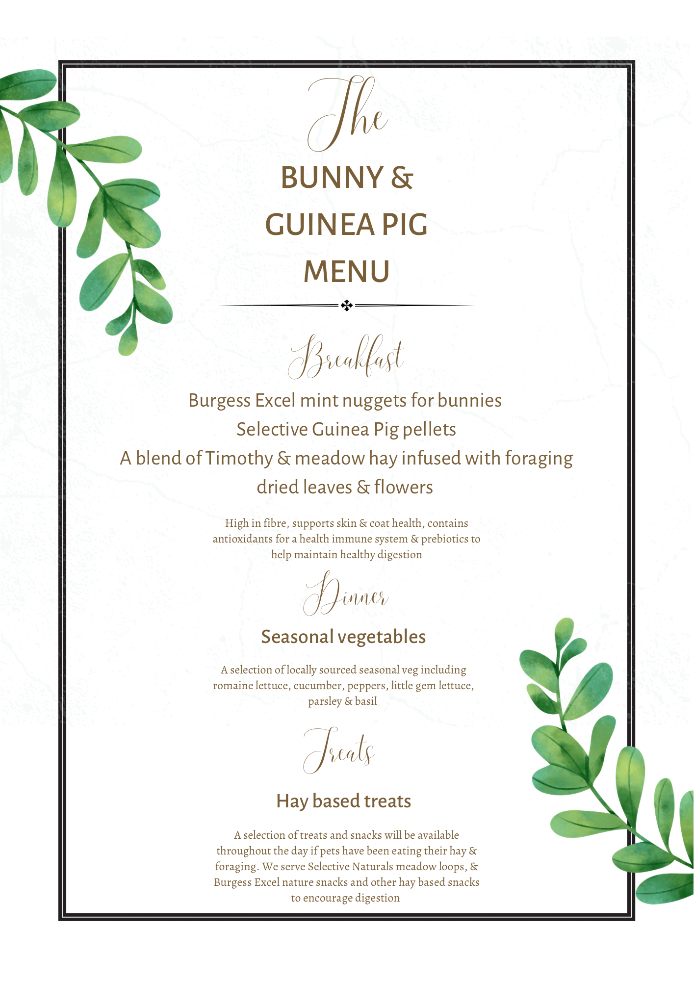 Bunny & guinea pig menu