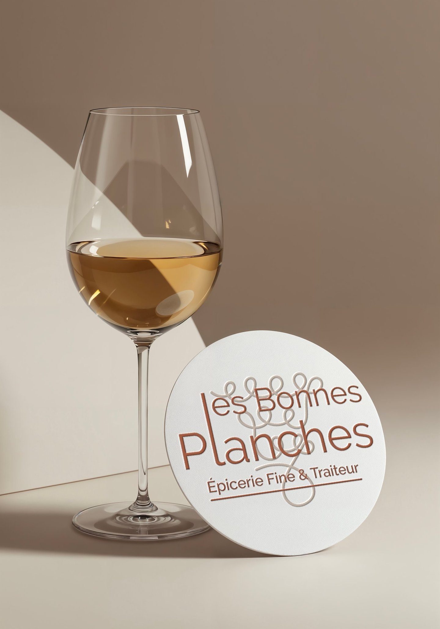 Logo décliné sur un support circulaire pour l'espace dégustation