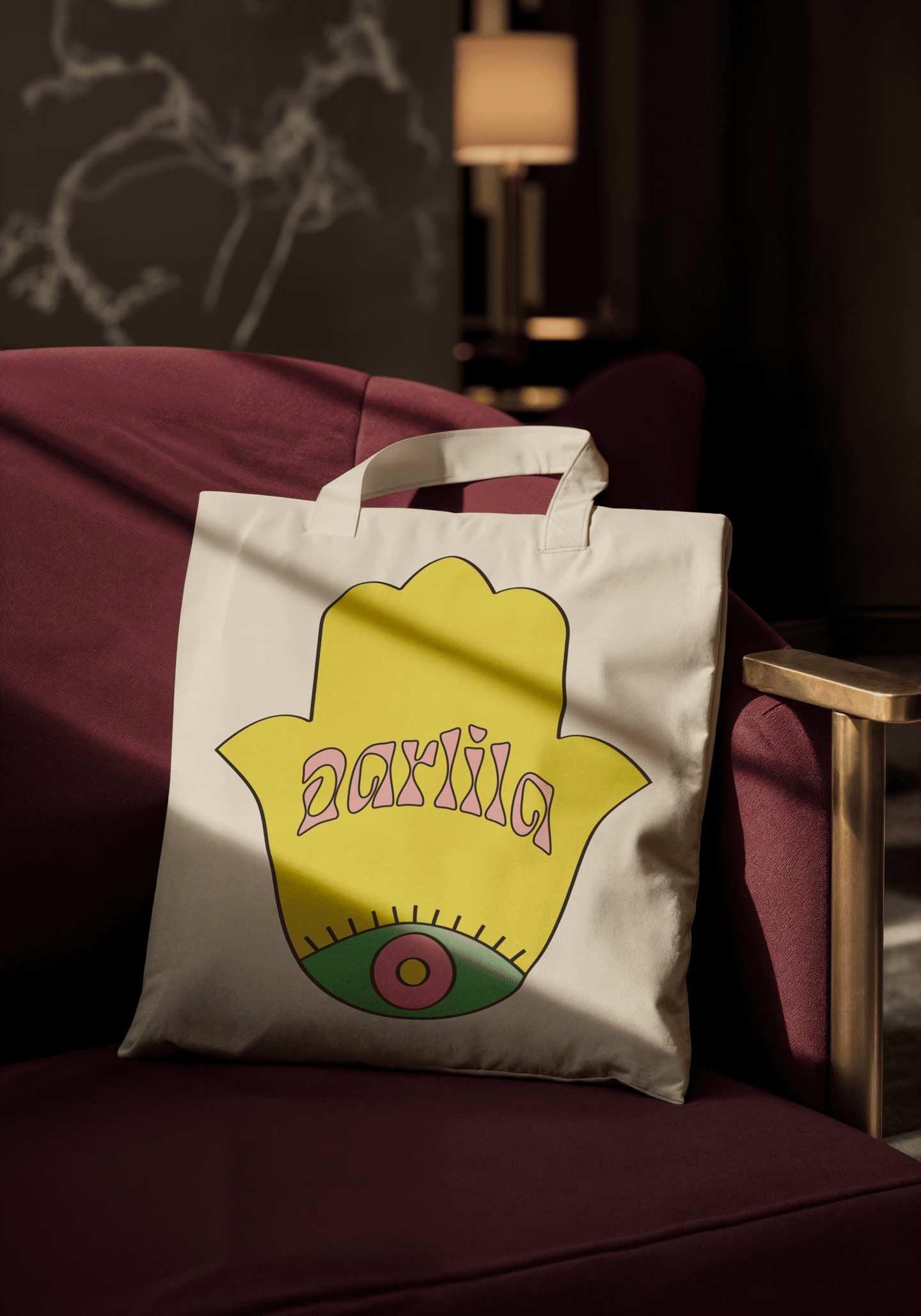 Grand logo Darlila sur un sac en toile