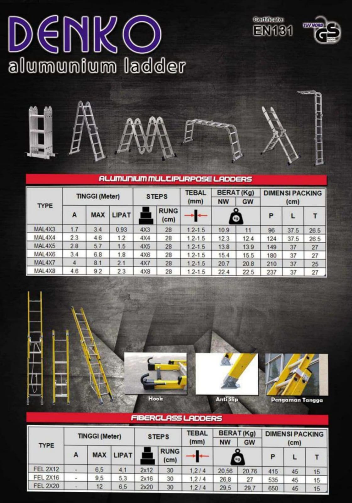 Tangga Lipat (Multipurpose) Denko MAL 4x8: Tinggi 9,2 Meter 