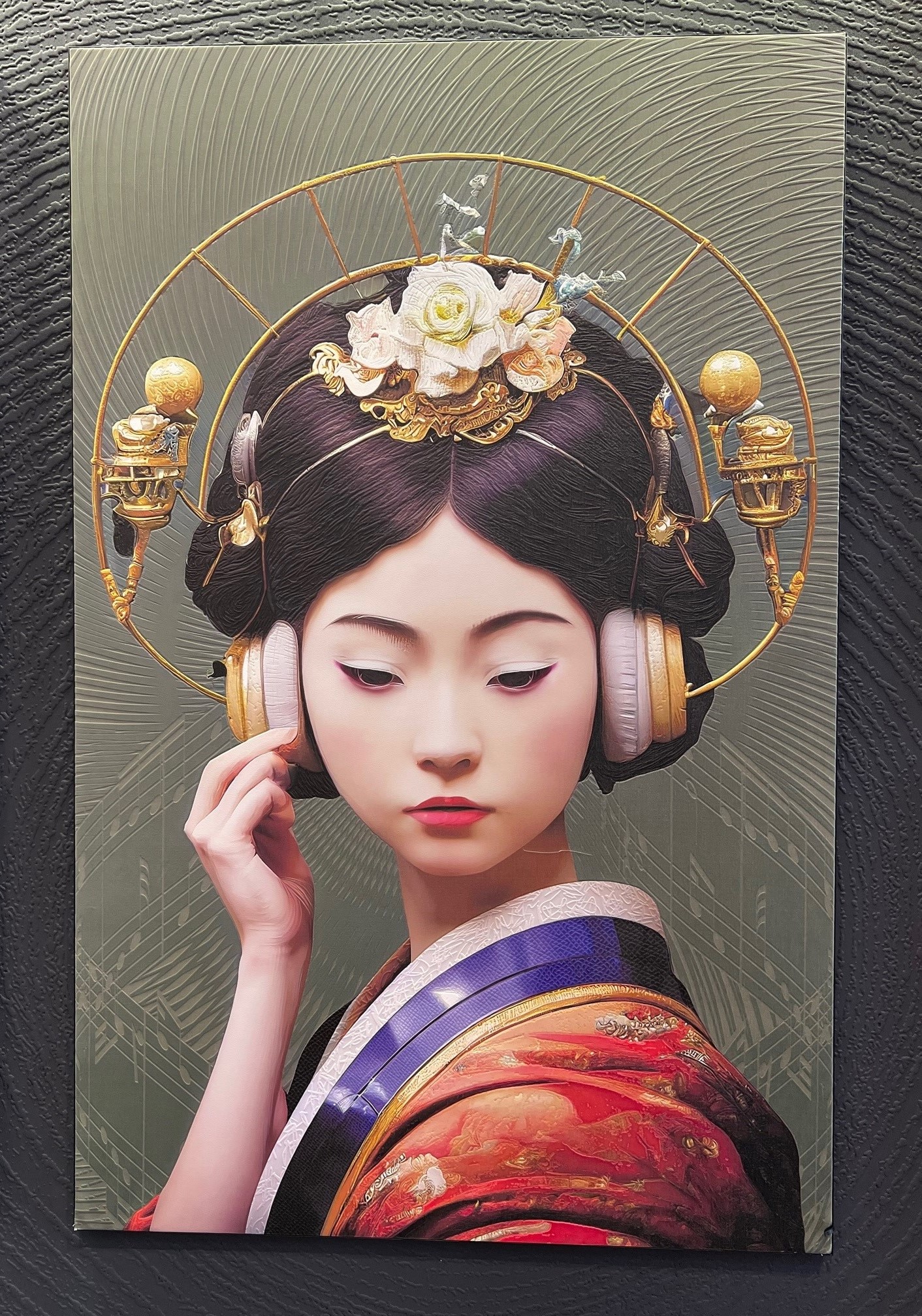 Close-up of Japanese Girl canvas texture on suede textile backing