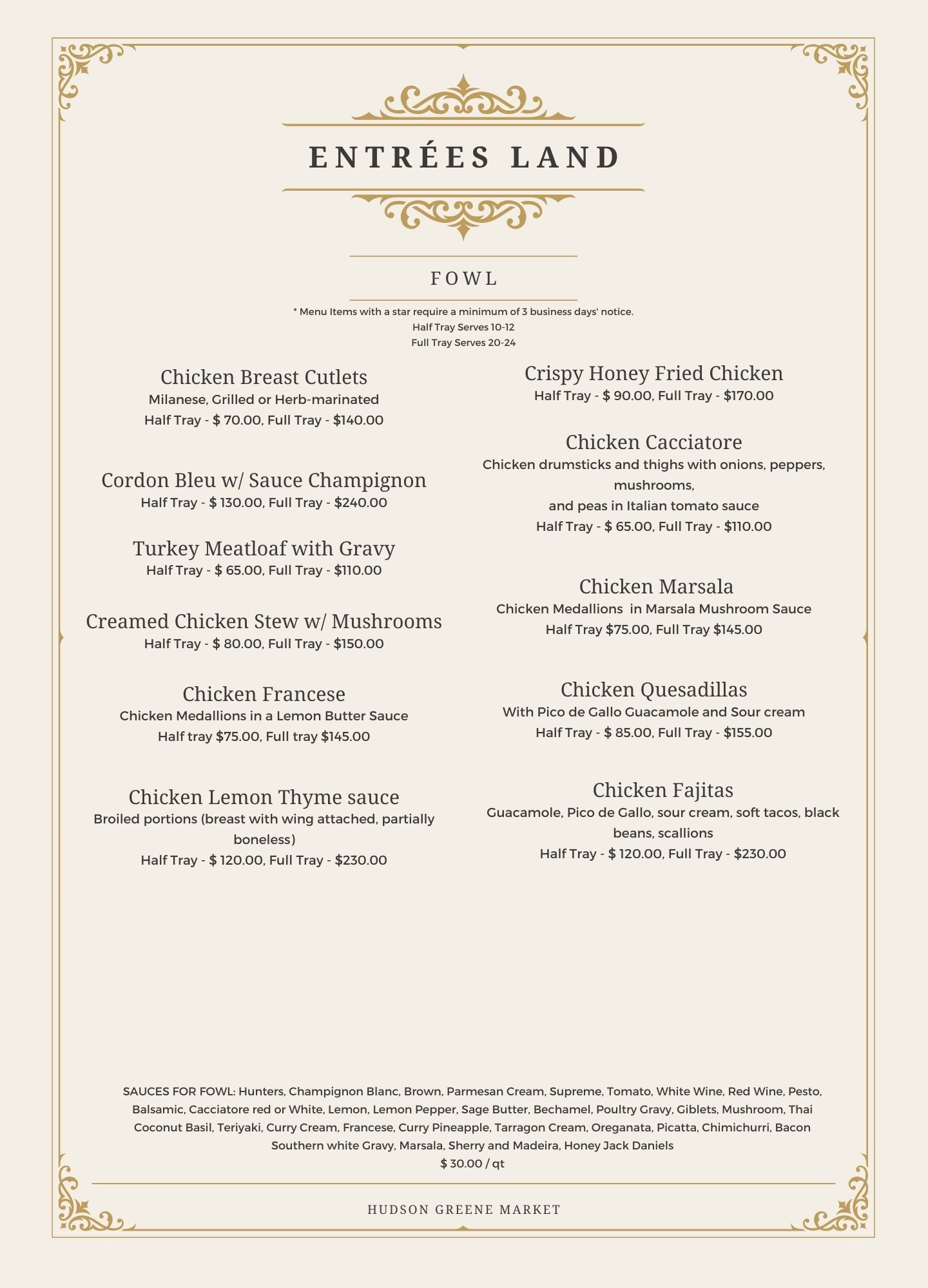 hudson greene market catering fowl chicken