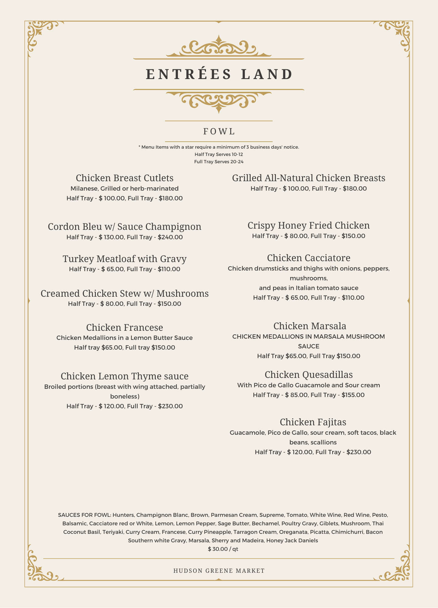 hudson greene market catering fowl chicken