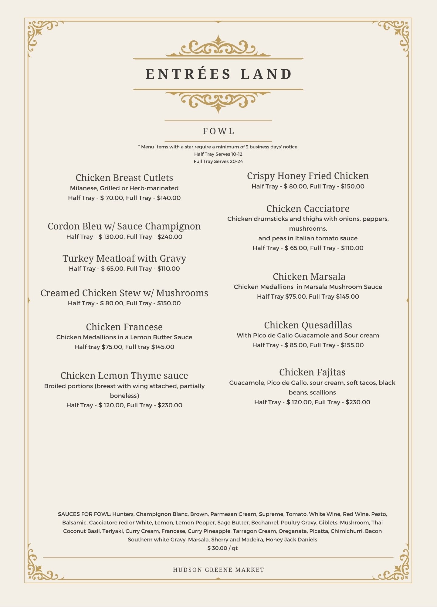 hudson greene market catering fowl chicken