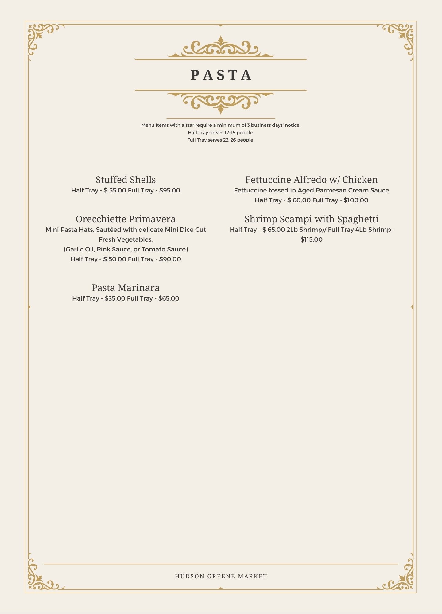 hudson greene market catering pasta ziti lasagna bolognese ravioli italian