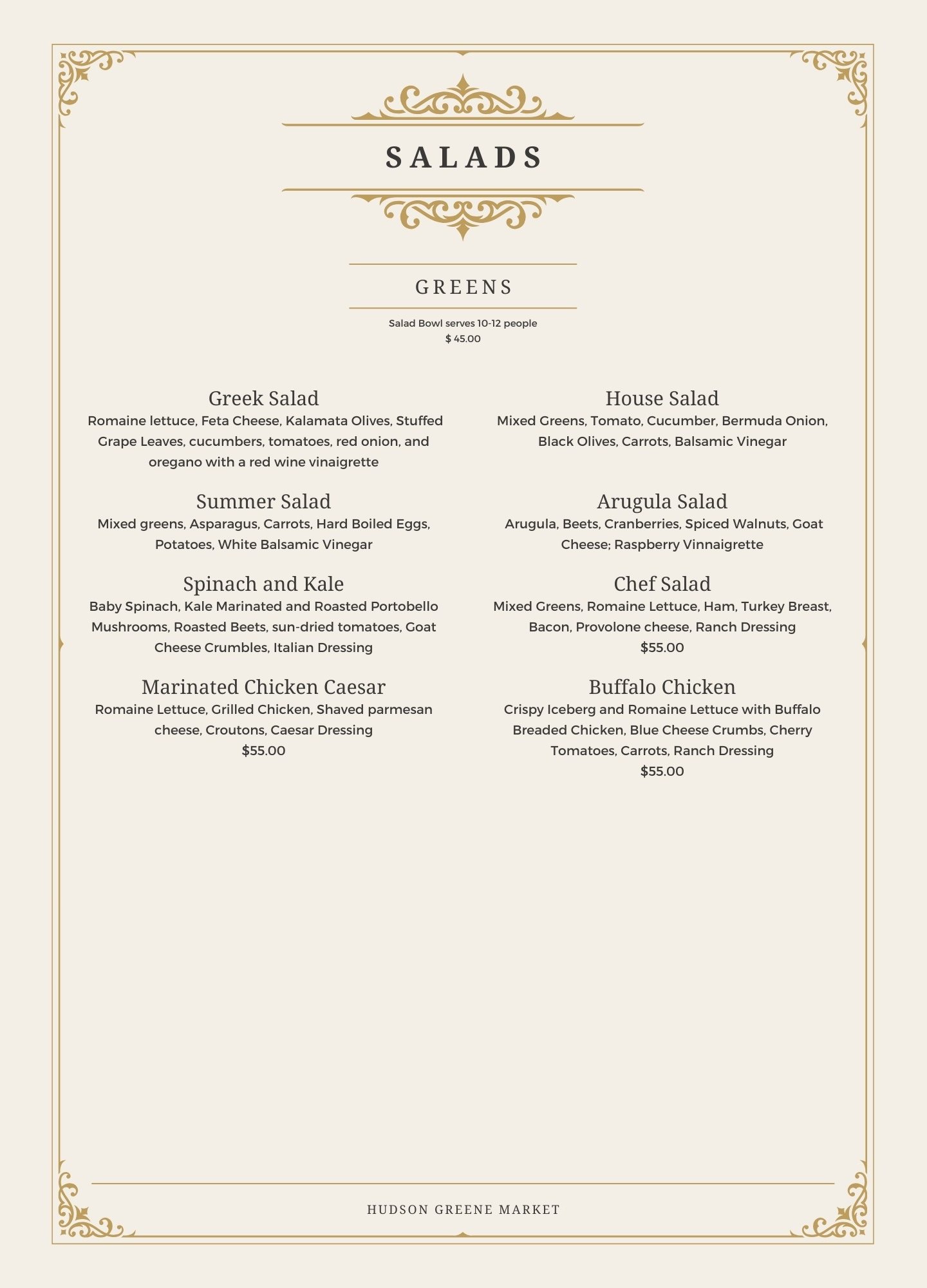 hudson greene market catering fresh salad greek house caesar 