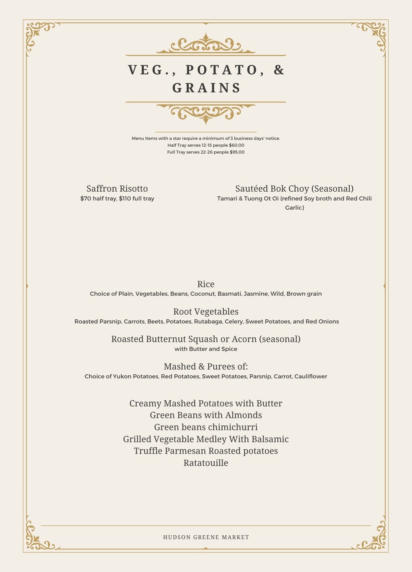 hudson greene market catering rice grains vegetables veggies sides