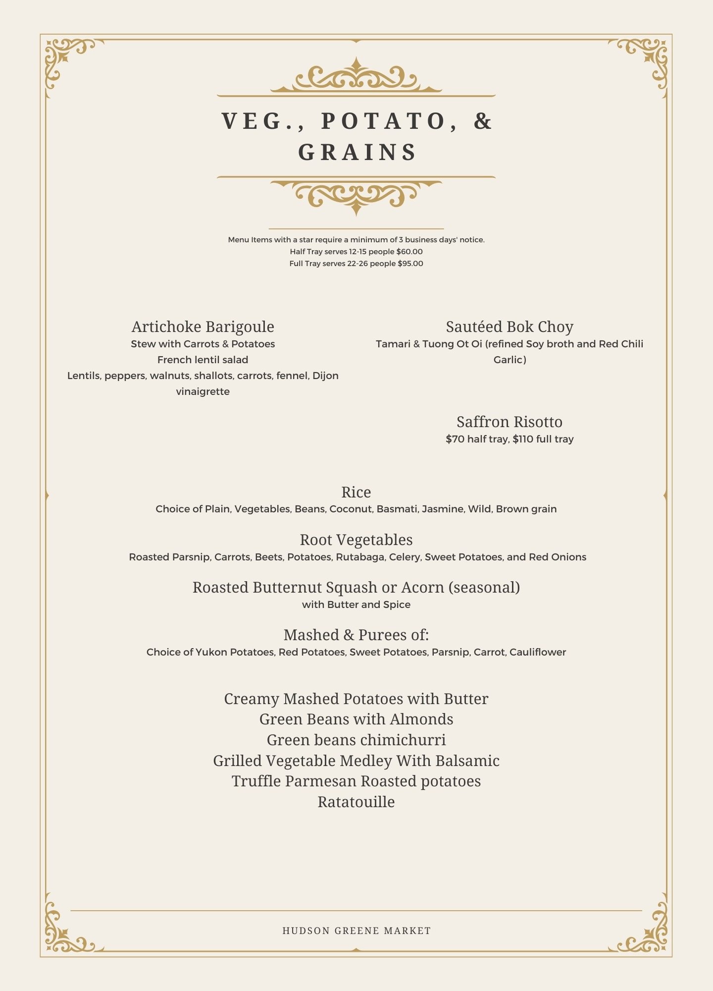 hudson greene market catering rice grains vegetables veggies sides