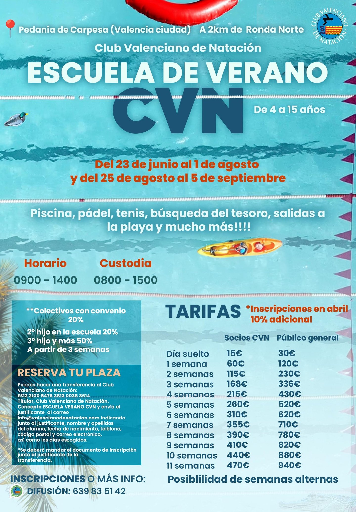 post de instagram de la escuela de verano del club valenciano de natación