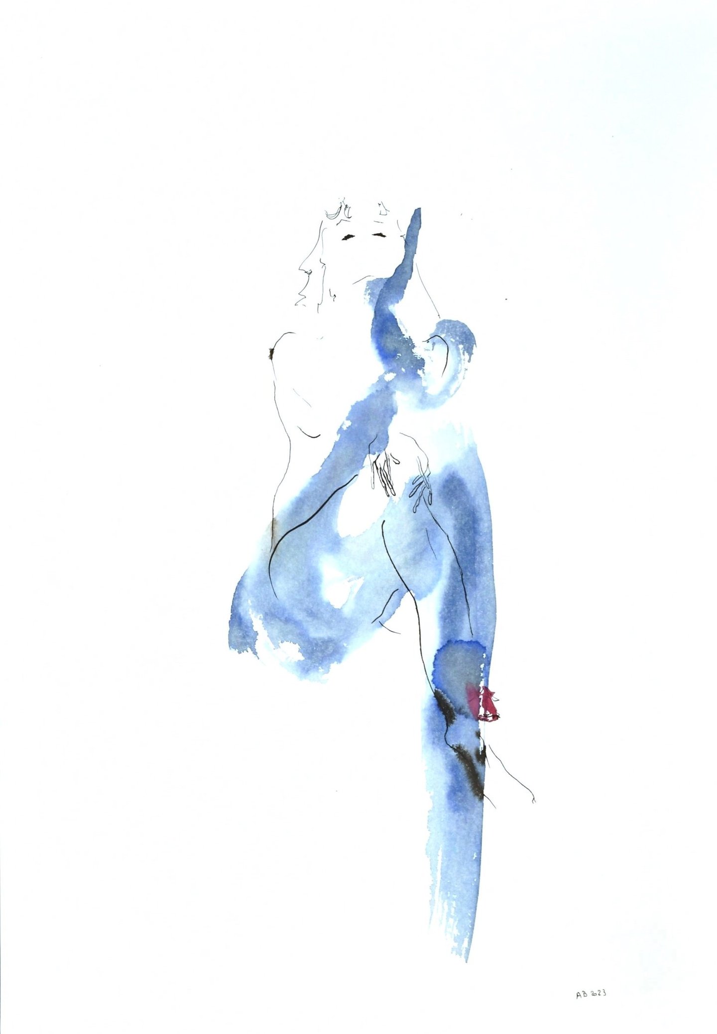 Ink drawing the woman with a flower Sète France