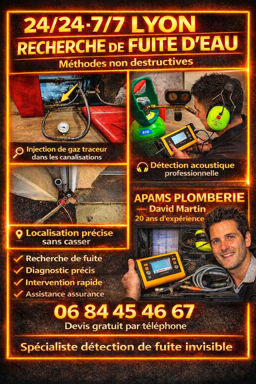 Degat des eaux urgence recherche de fuite toiture terrasse fuite encastrée Lyon