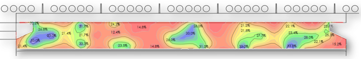 Mapa de danos estruturais em viga de concreto obtido por resistividade elétrica e termografia, ident