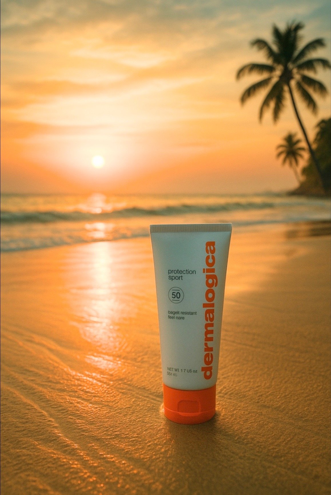 Dermalogica Protection Sport SPF 50 in the sand of a Thai beach at sunset