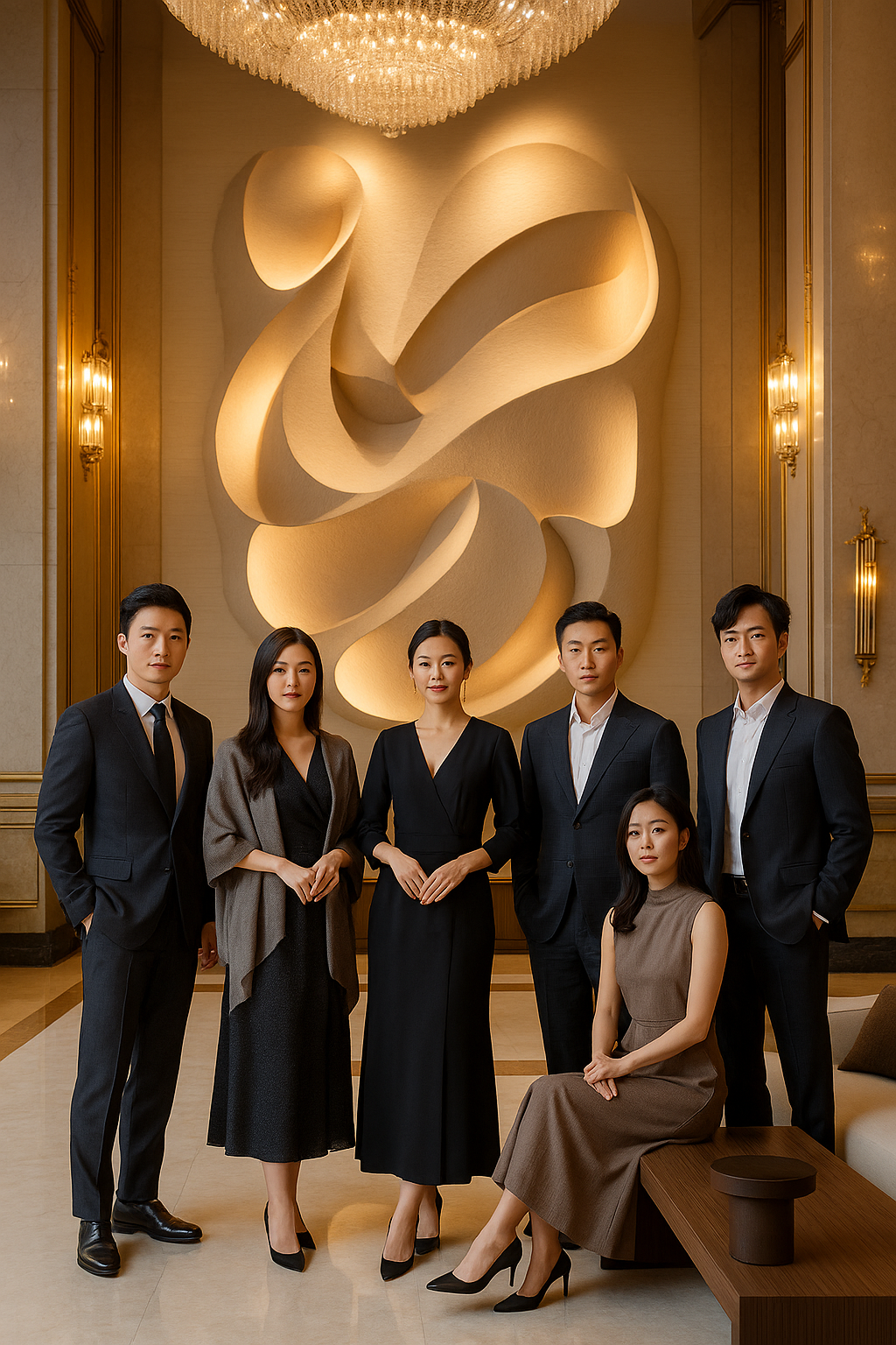 Mural escultórico Organic Light con luz rasante en lobby de lujo — Pedro Alonso Studio.