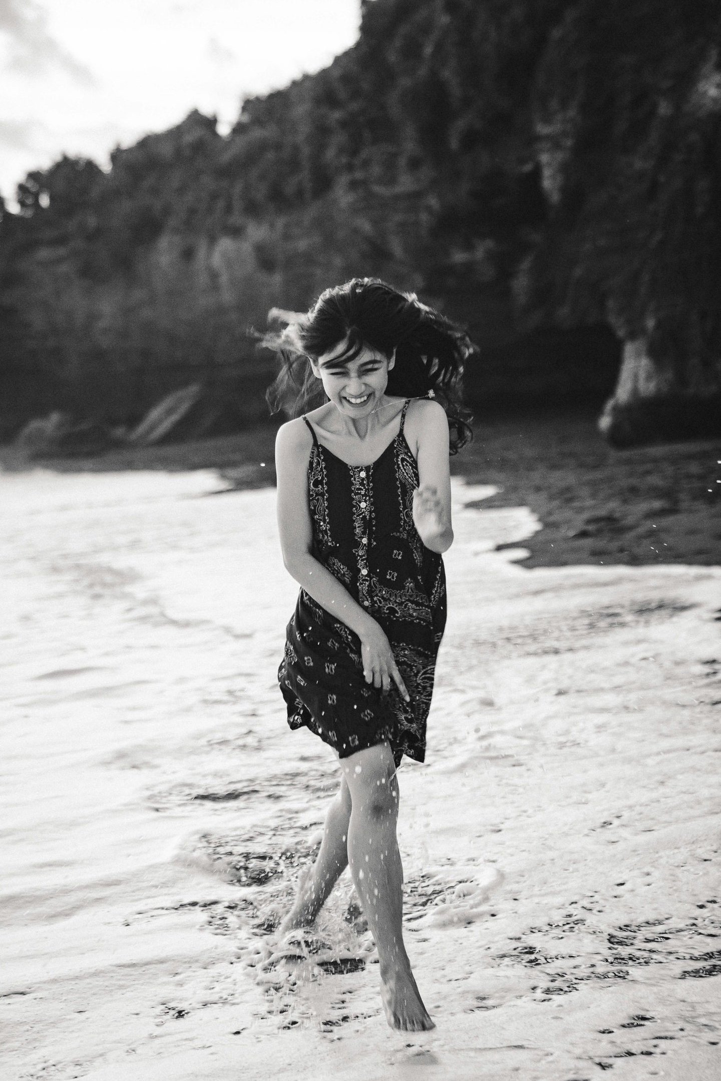 Black and white lifestyle portrait at Pantai Nyanyi Tabanan Bali
