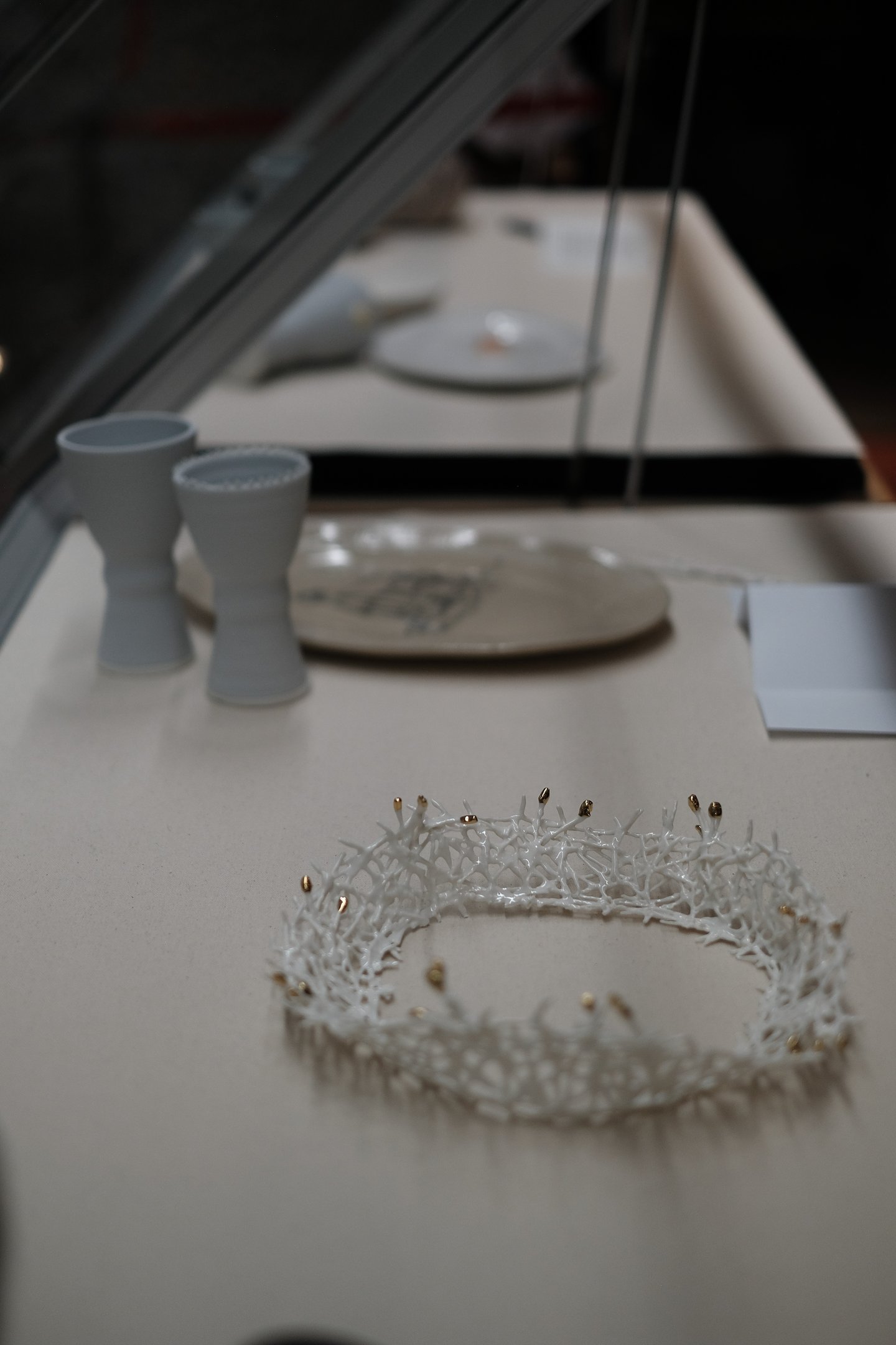 White porcelain ceramic artwork crown with 22ct gold lustre tips