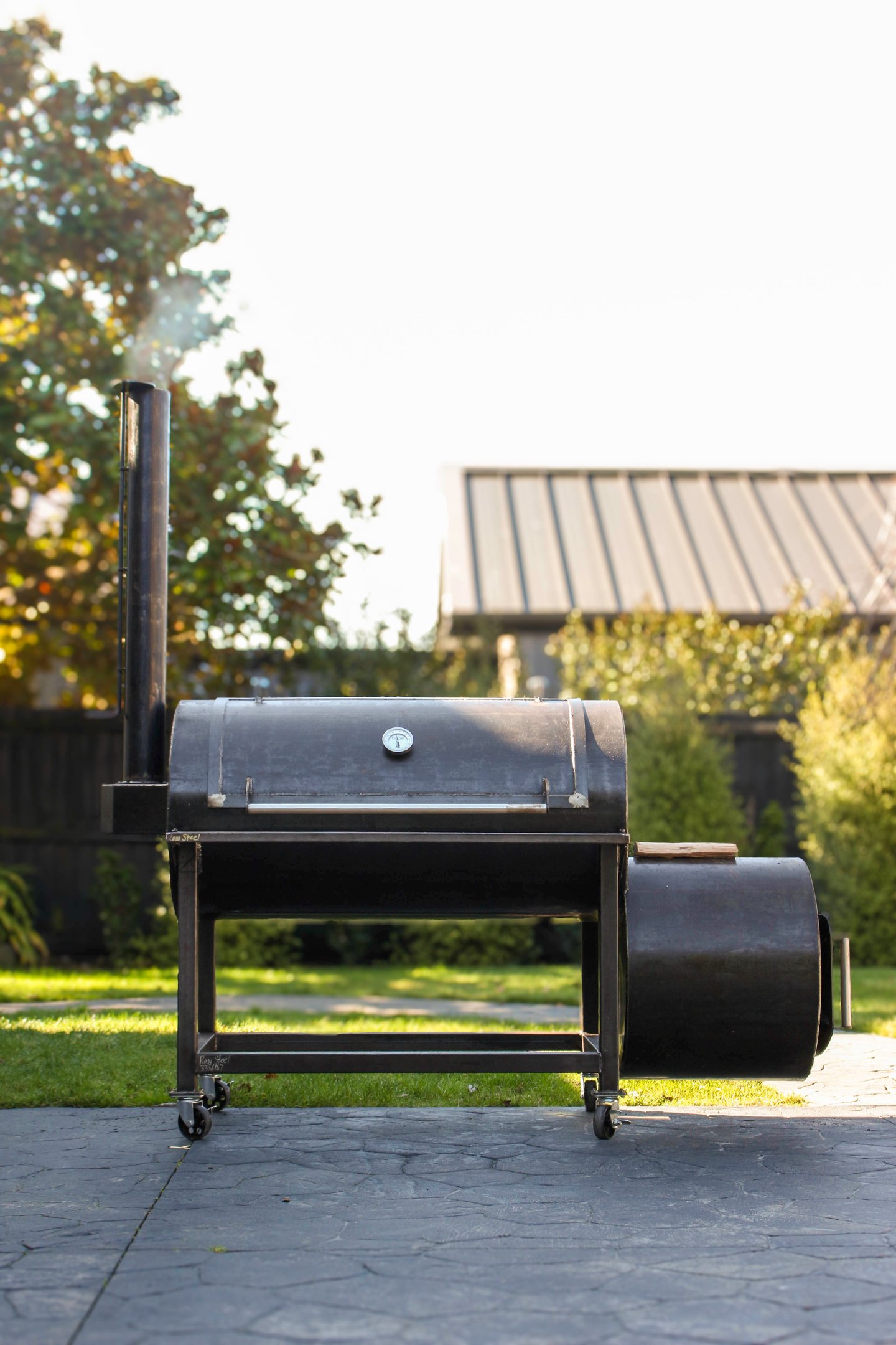large offset smoker that was custom made by rawsteelco
