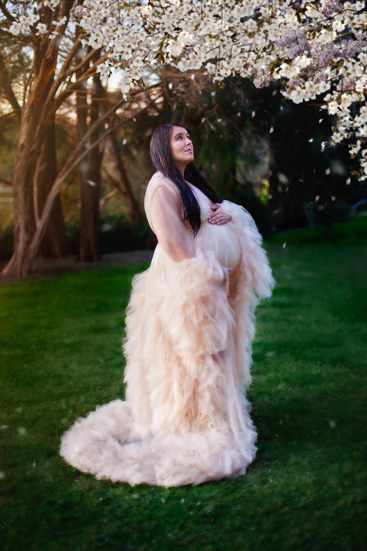 Pregnant woman photographed during a fine art outdoor maternity portrait session in Western Sydney park