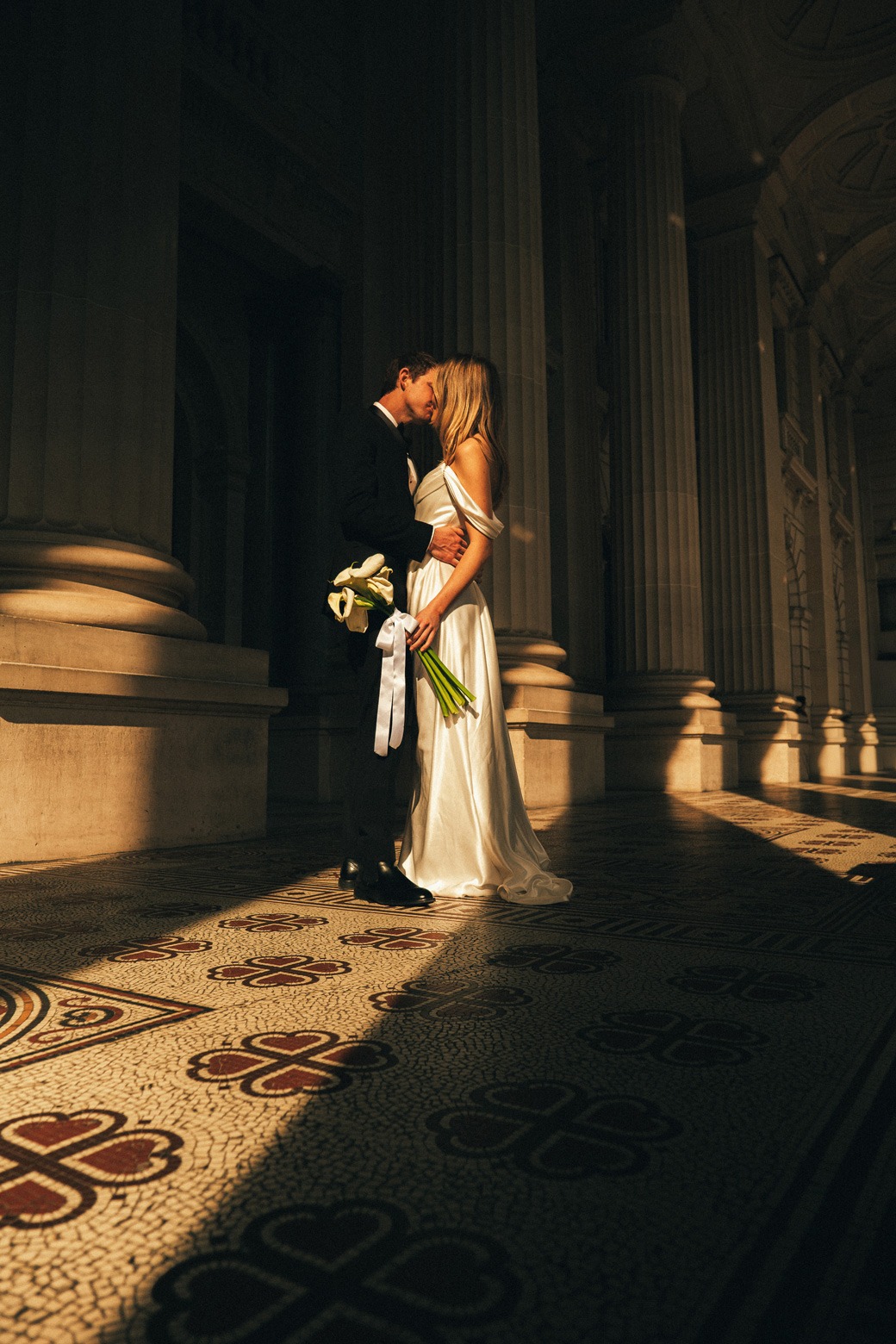 Melbourne wedding photographer captures cinematic and elegant moment of a couple at Parliament House