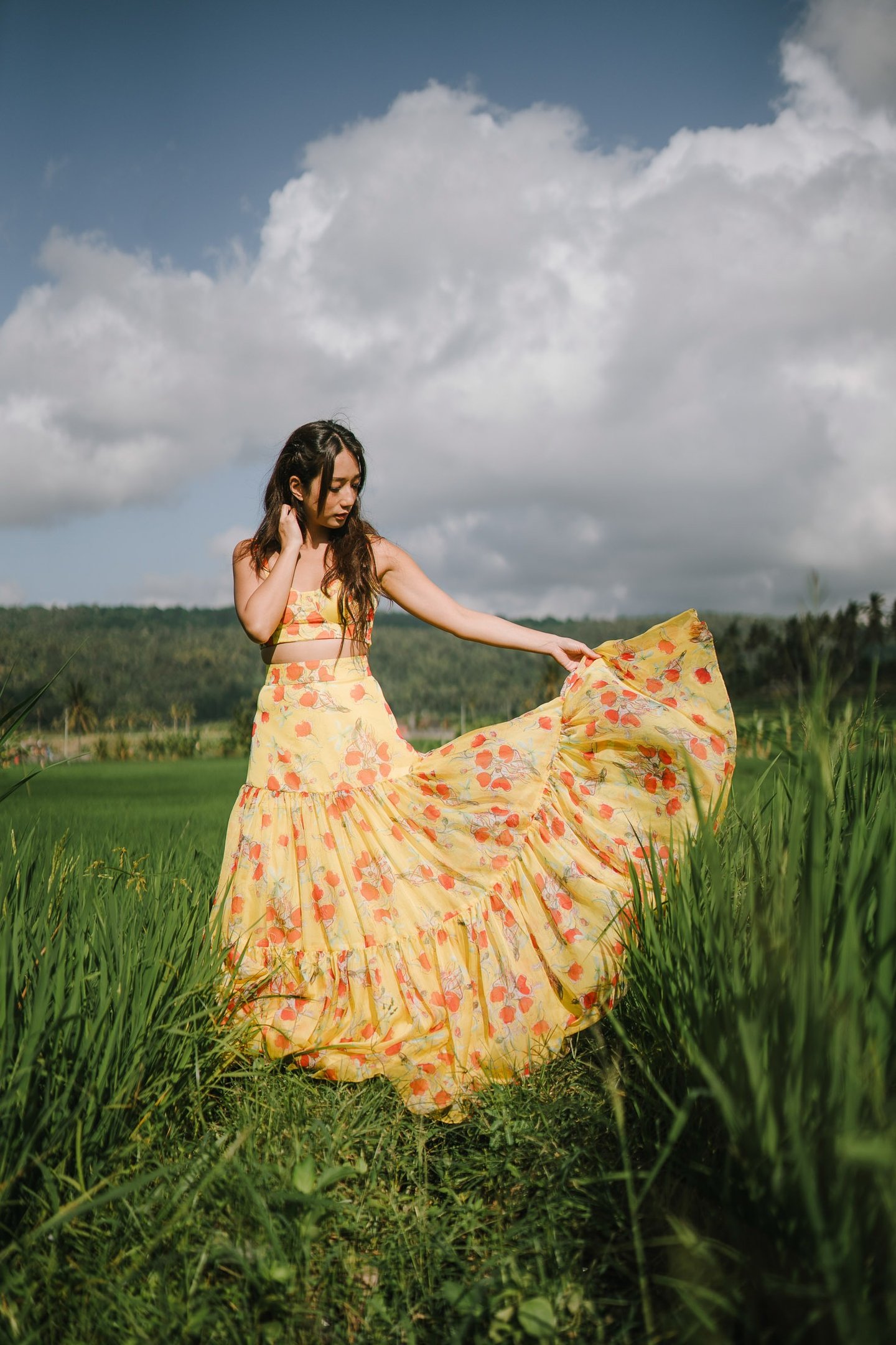 Artistic portrait in rice field landscape Karangasem Bali