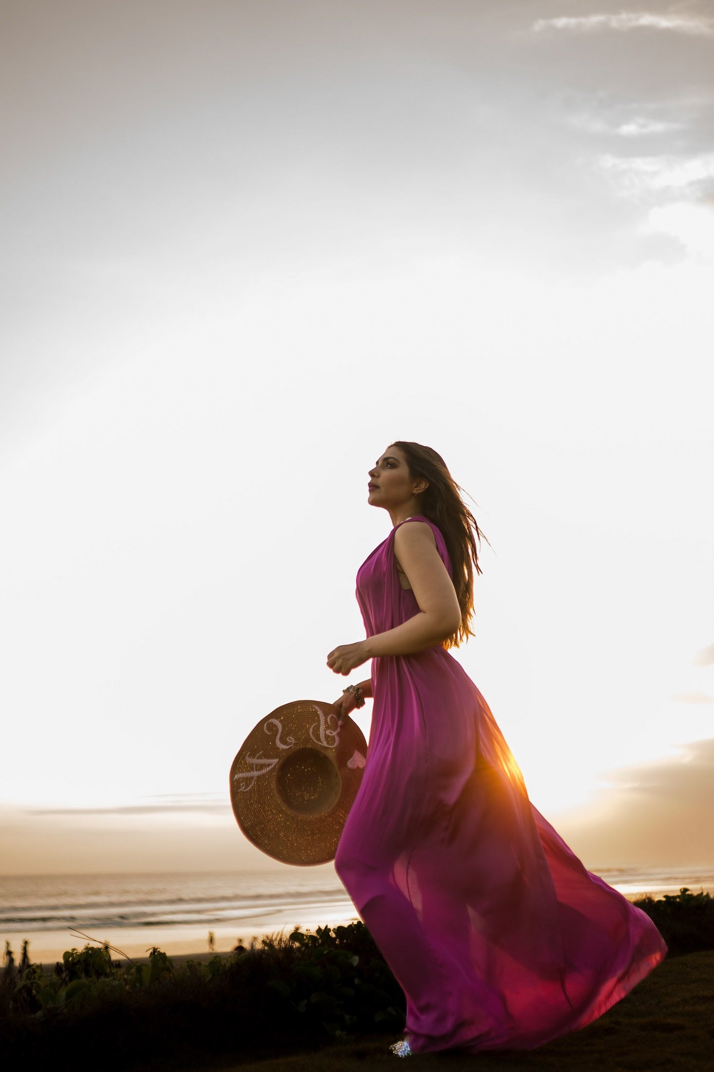 Editorial portrait with flowing dress at sunset Alila Soori Tabanan Bali