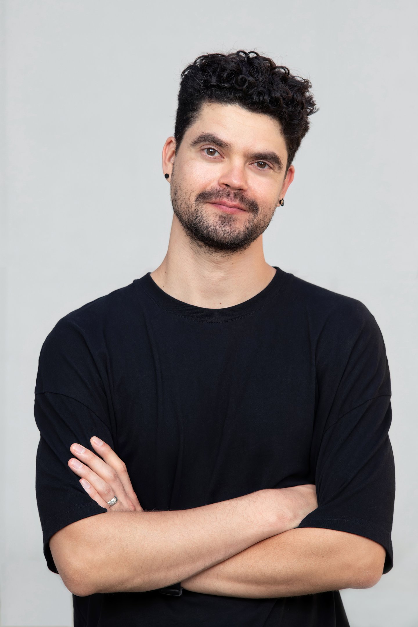 Gene Chaban, Boston-based sound designer and dialogue editor wearing a black shirt