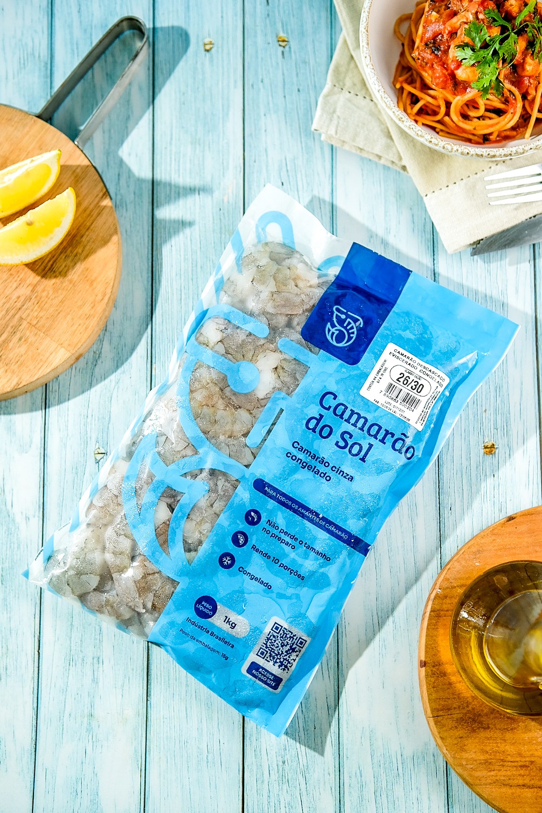 Embalagens de 1 kg de camarão congelado Camarão do Sol para atacado e restaurantes